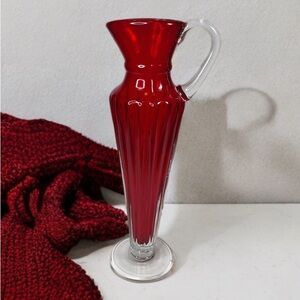 Vintage Mid Century Red Tall Glass Vase 14”